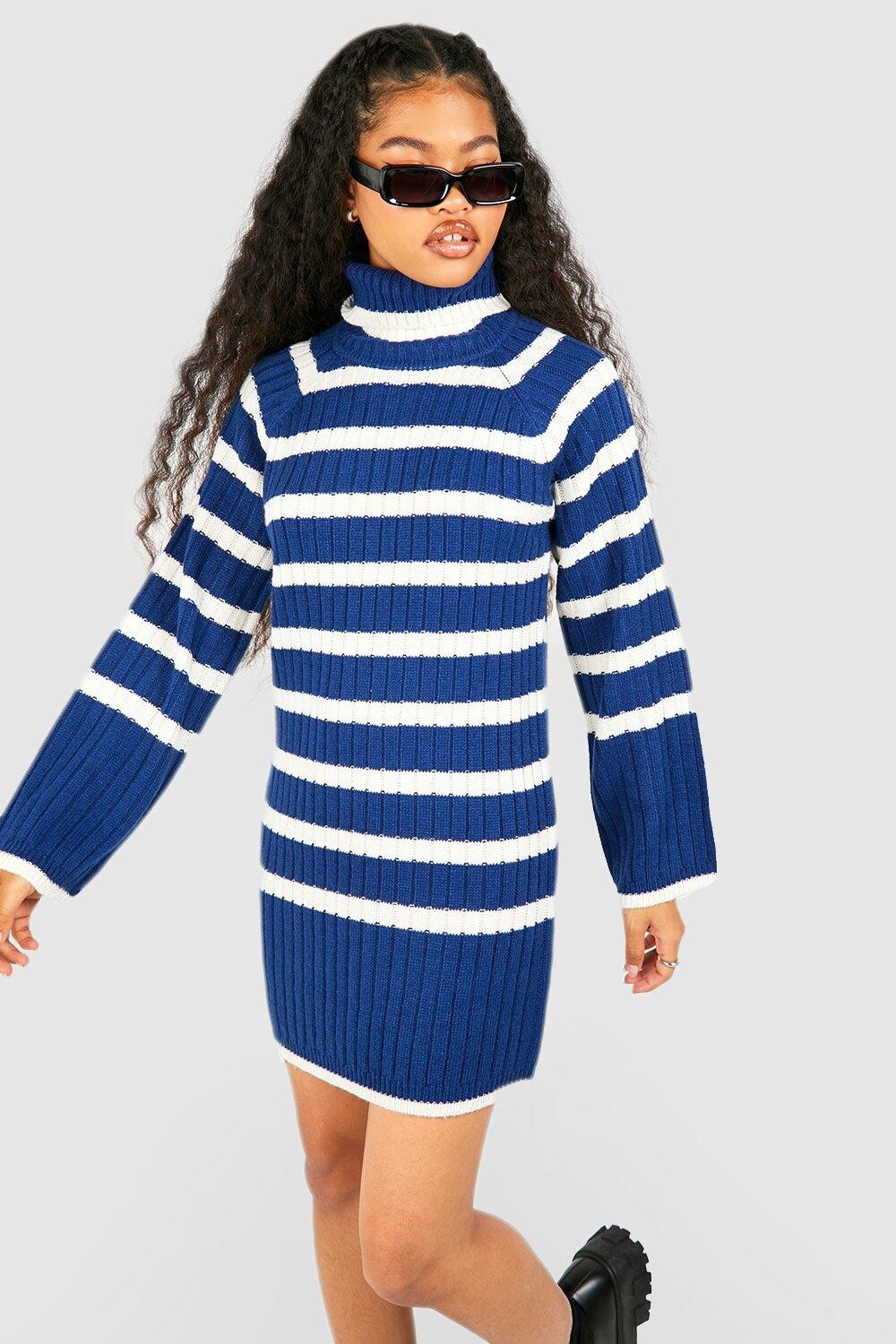 Платье-джемпер в полоску Petite с высоким воротником и широкими рукавами boohoo, темно-синий
Платье-джемпер в полоску Petite с высоким воротником и широкими рукавами boohoo, темно-синий