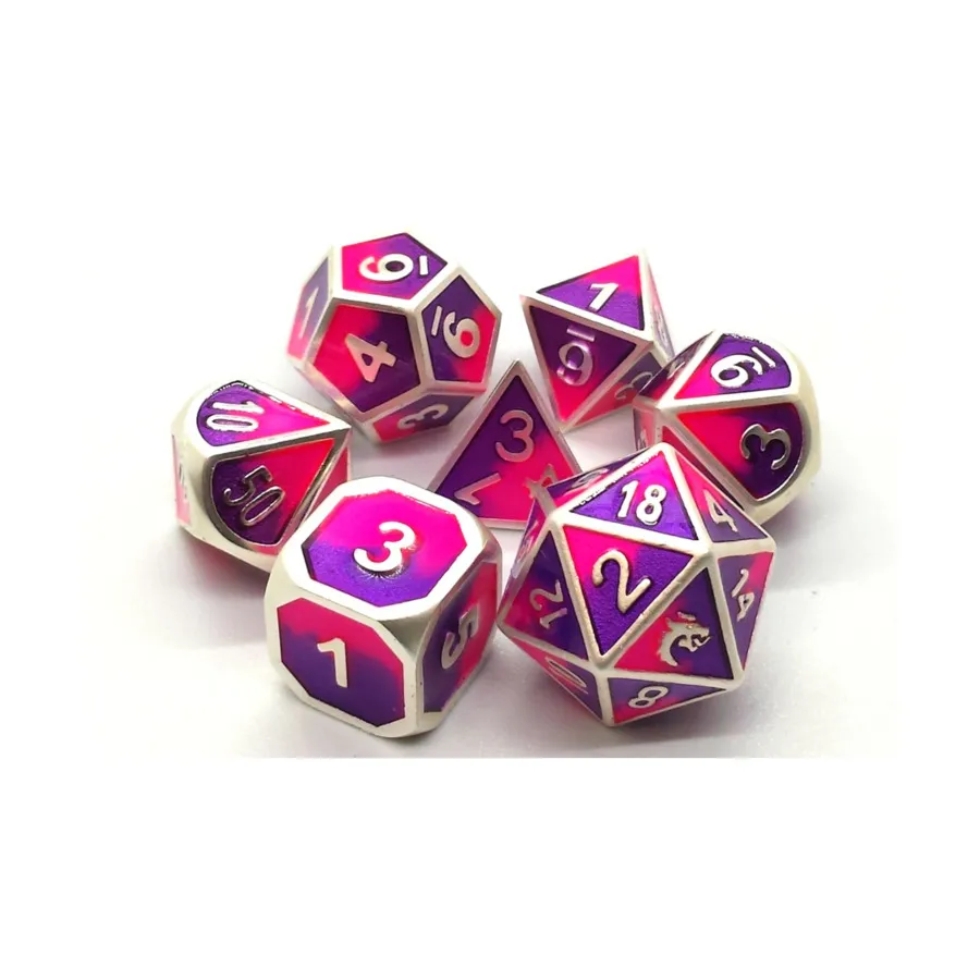 Набор Poly — платиновый с фиолетовым и розовым (7), Metal Dice - Dragon Forged
Набор Poly — платиновый с фиолетовым и розовым (7), Metal Dice - Dragon Forged