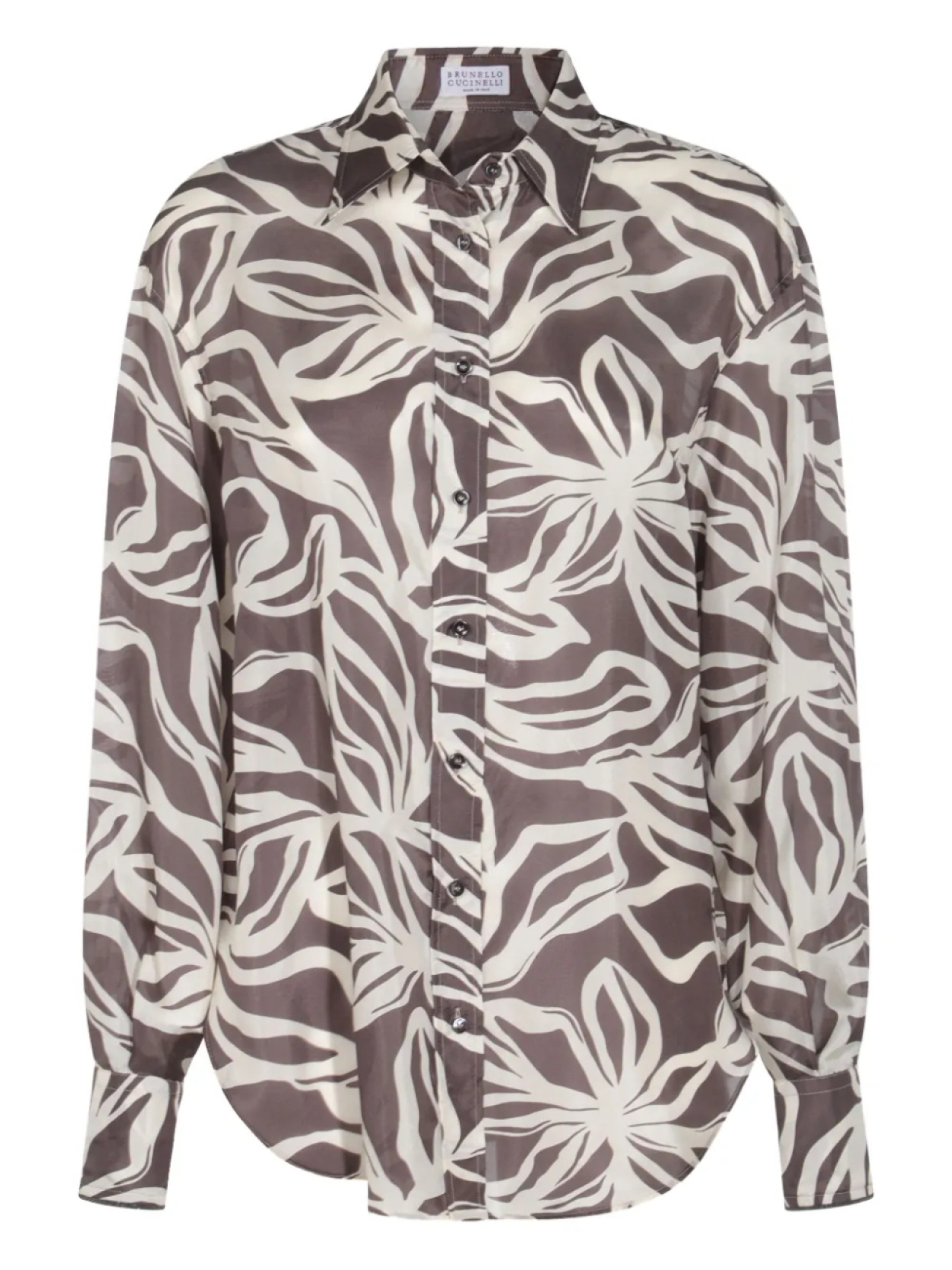 Рубашка с цветочным принтом Brunello Cucinelli, коричневый 
Рубашка с цветочным принтом Brunello Cucinelli, коричневый