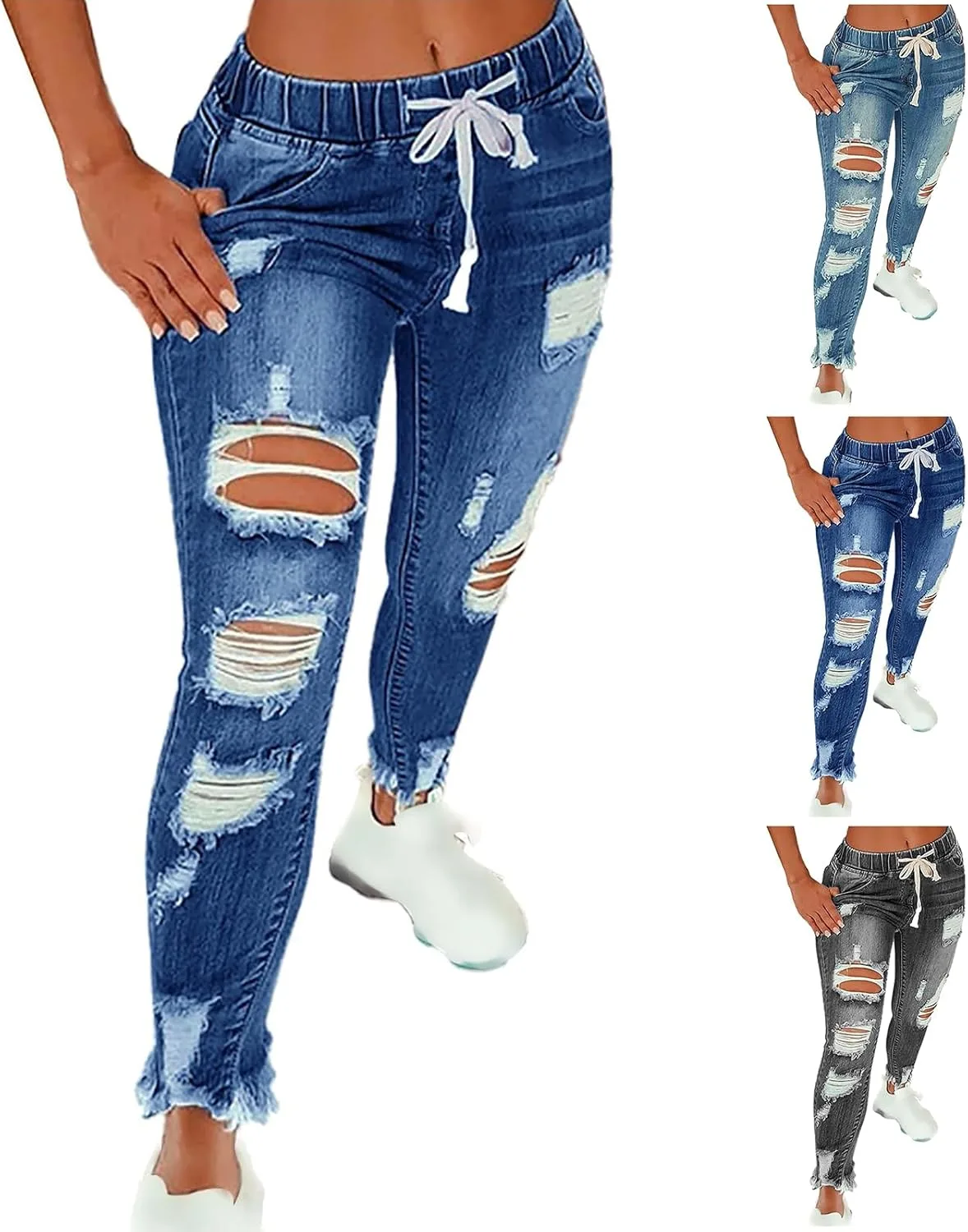 Рваные джинсы для женщин skinny с потертостями и необработанным краем
Рваные джинсы для женщин skinny с потертостями и необработанным краем