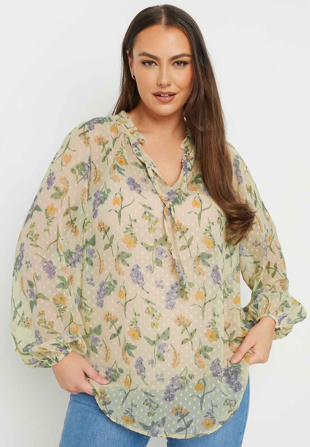 Блуза CURVE ABSTRACT FRILL NECK Yours Clothing, бежевый 
Блуза CURVE ABSTRACT FRILL NECK Yours Clothing, бежевый