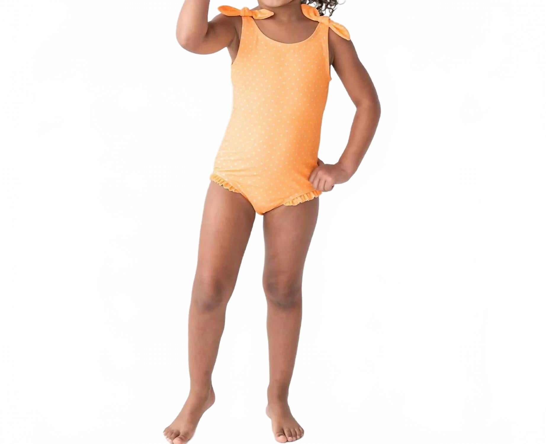 Слитный купальник с завязками на плечах, в горошек, с оборками на ягодицах, цвет дыня/белый RuffleButts