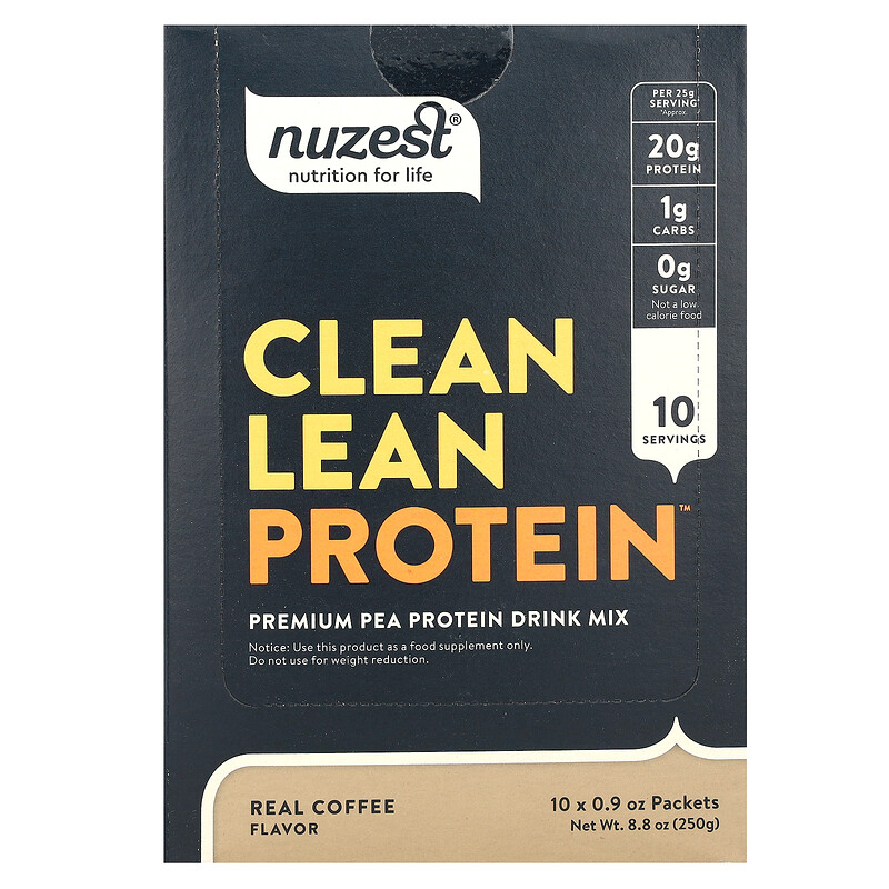 Nuzest, Clean Lean Protein, смесь для приготовления напитков из горохового протеина премиального качества, настоящий кофе, 10 пакетиков по 25 г (0,9 унции)
Nuzest, Clean Lean Protein, смесь для приготовления напитков из горохового протеина премиального качества, настоящий кофе, 10 пакетиков по 25 г (0,9 унции)
