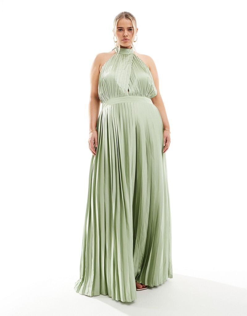 Плиссированное атласное платье макси TFNC Bridesmaid с воротником-хомутом и пышной юбкой шалфейного цвета
Плиссированное атласное платье макси TFNC Bridesmaid с воротником-хомутом и пышной юбкой шалфейного цвета
