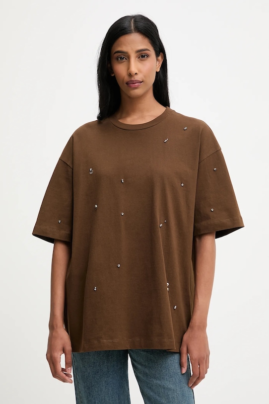 Хлопковая футболка Answear.Lab, коричневый 
Хлопковая футболка Answear.Lab, коричневый