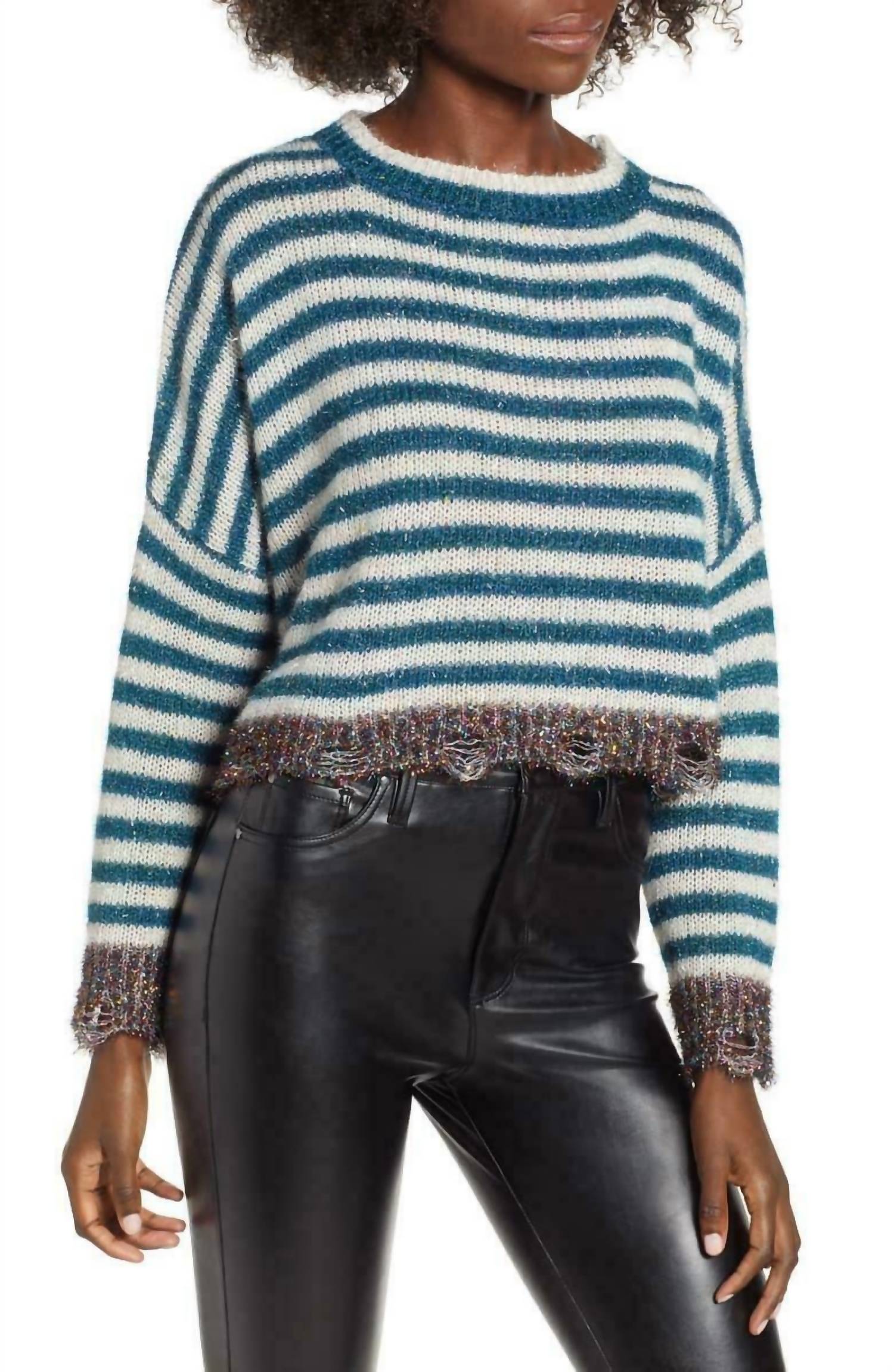 Укороченный праздничный рождественский свитер с длинными рукавами в полоску из мишуры и металла, разноцветный Prima, мультиколор
Укороченный праздничный рождественский свитер с длинными рукавами в полоску из мишуры и металла, разноцветный Prima, мультиколор