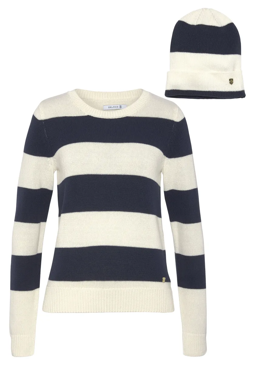 Свитер DELMAO с круглым вырезом и шляпа в тон — НОВЫЙ БРЕНД!, цвет морской волны