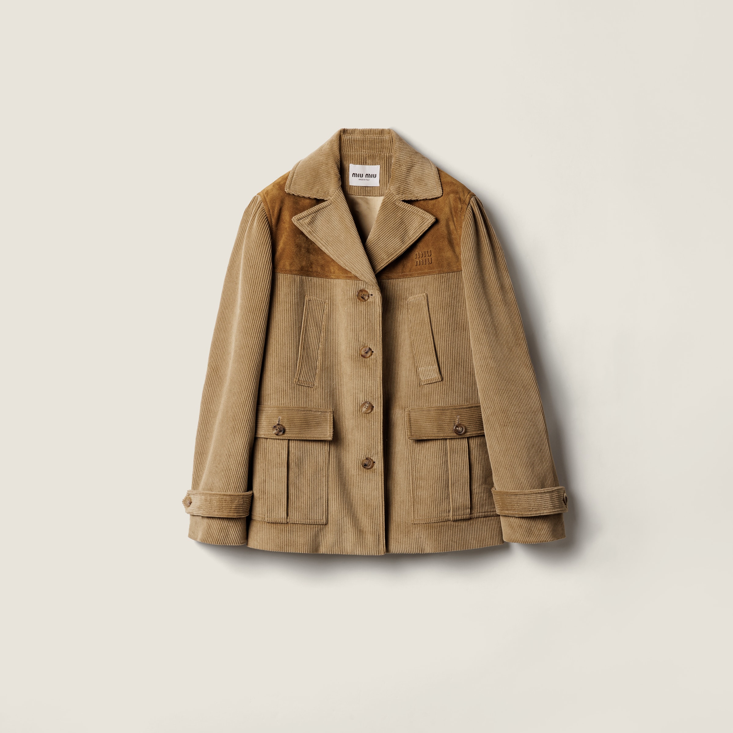 Куртка из вельвета и кожи на одной пуговице MIU MIU, шнур
Куртка из вельвета и кожи на одной пуговице MIU MIU, шнур