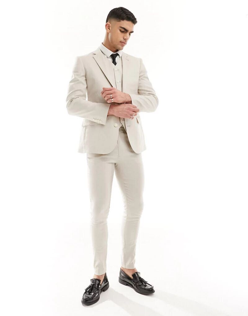 Супероблегающий льняной пиджак каменно-бежевого цвета ASOS
Супероблегающий льняной пиджак каменно-бежевого цвета ASOS