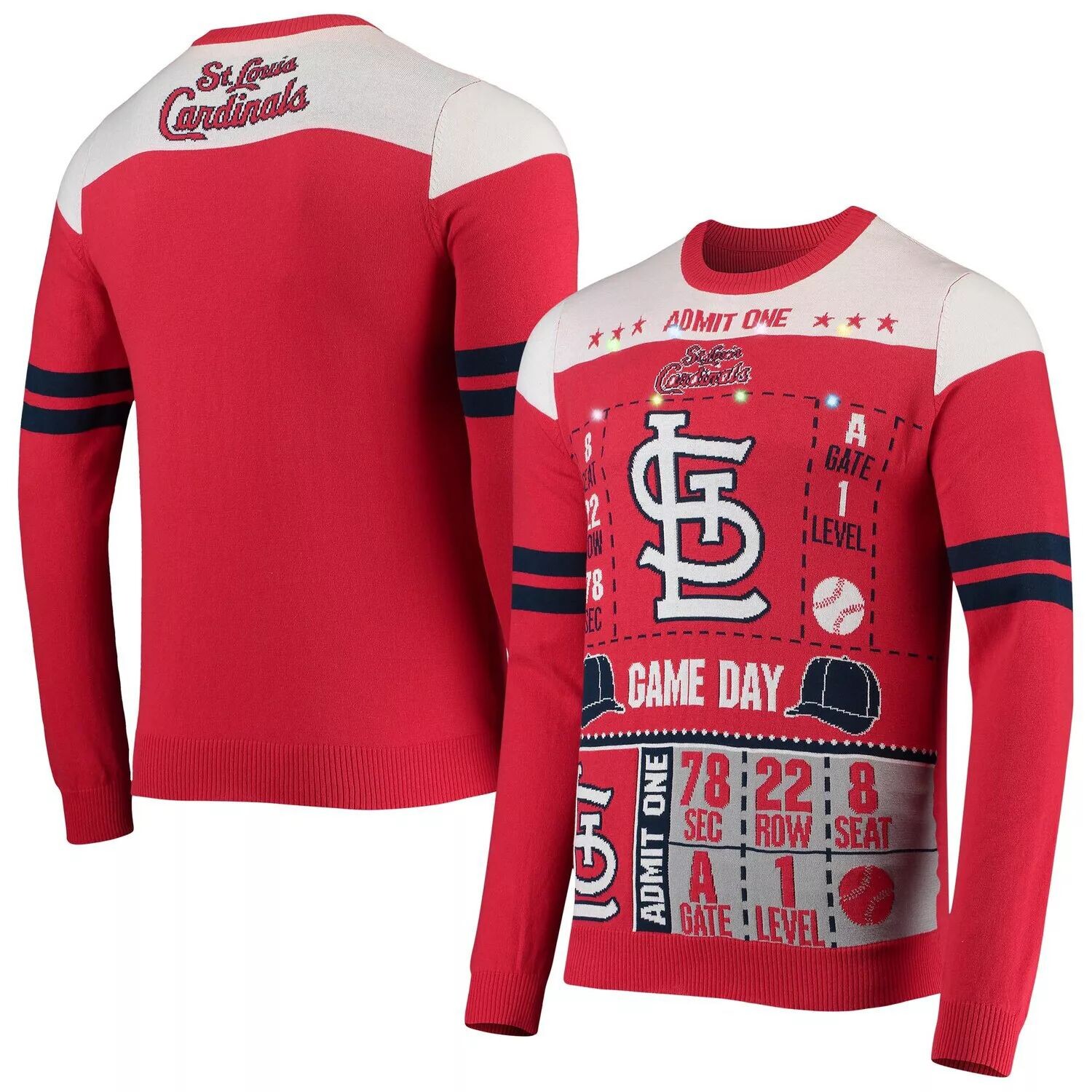 Мужской свитер FOCO Red St. Louis Cardinals Ticket Ugly с подсветкой
Мужской свитер FOCO Red St. Louis Cardinals Ticket Ugly с подсветкой