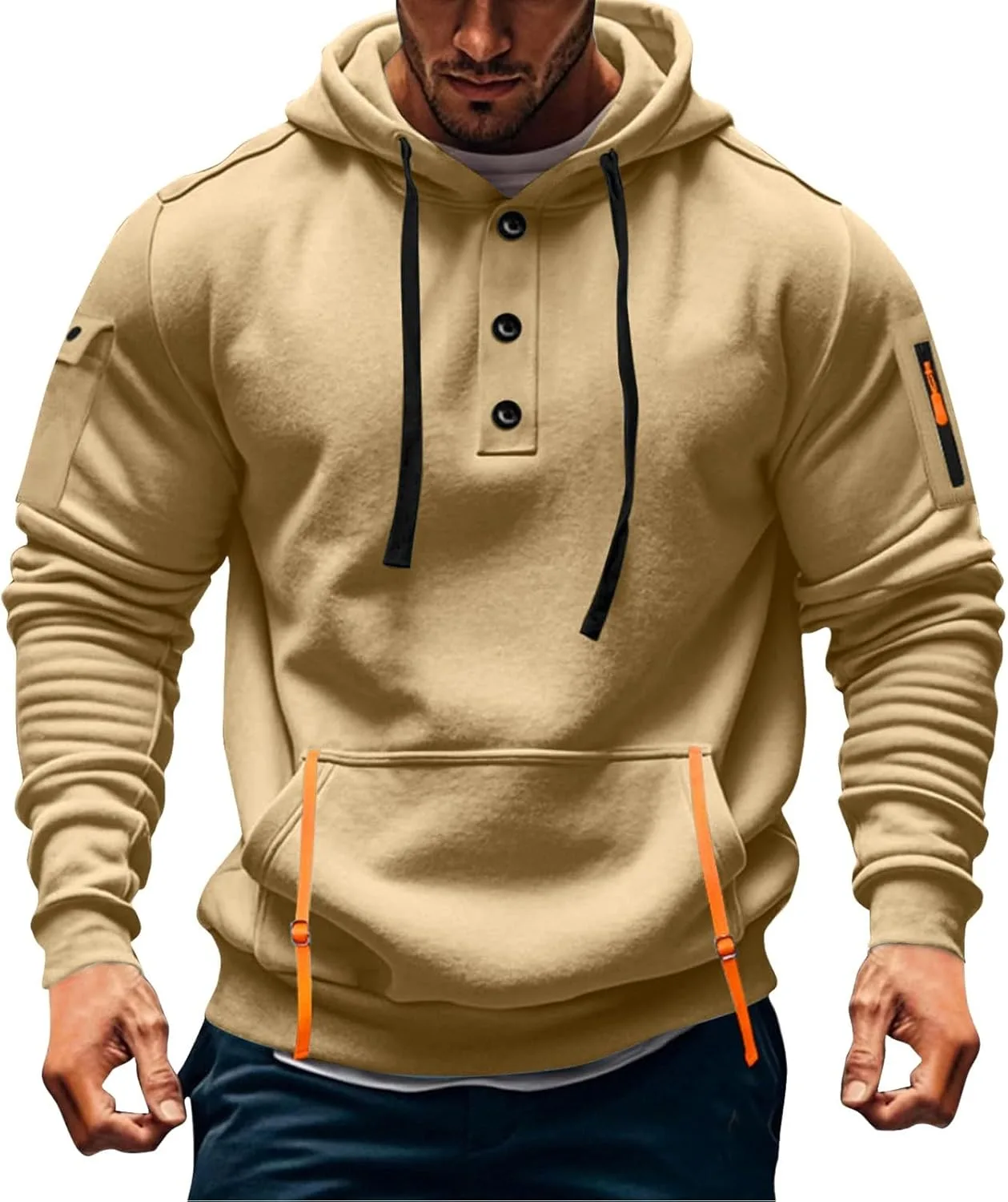 Мужская тактическая худи с капюшоном и застежкой на пуговицах
Мужская тактическая худи с капюшоном и застежкой на пуговицах