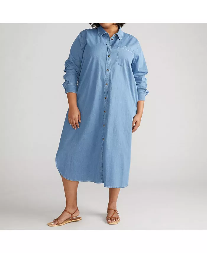 Женское платье-рубашка Odeon из эластичного хлопка-шамбре Universal Standard, синий 
Женское платье-рубашка Odeon из эластичного хлопка-шамбре Universal Standard, синий