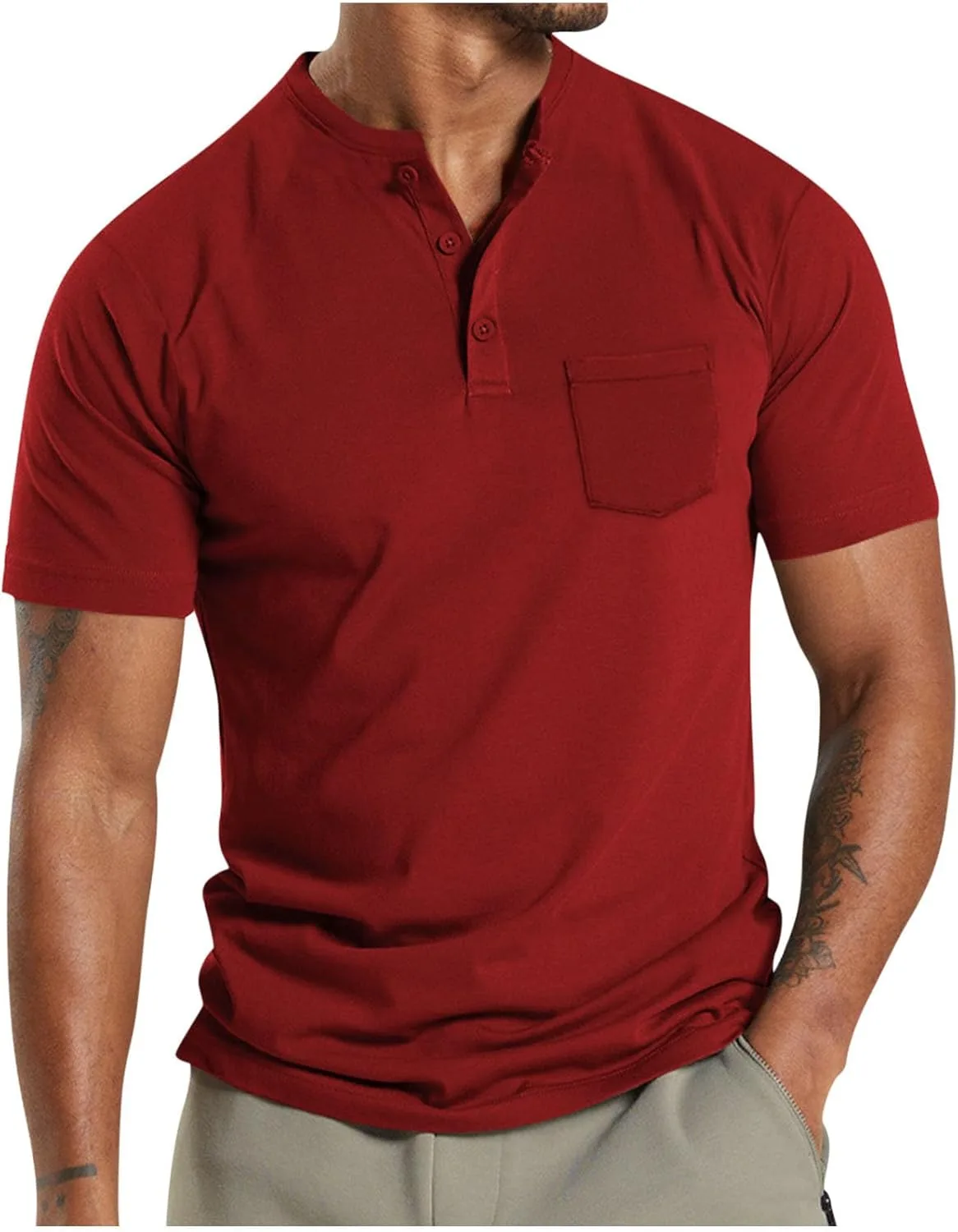 Мужская футболка Slim Fit Henley с коротким рукавом и карманами
Мужская футболка Slim Fit Henley с коротким рукавом и карманами