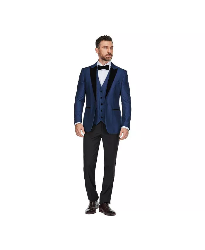 Мужской трехкомпонентный смокинг с пиджаком на пик-лапеле и атласными кантами, с легким блеском Gino Vitale, синий
Мужской трехкомпонентный смокинг с пиджаком на пик-лапеле и атласными кантами, с легким блеском Gino Vitale, синий