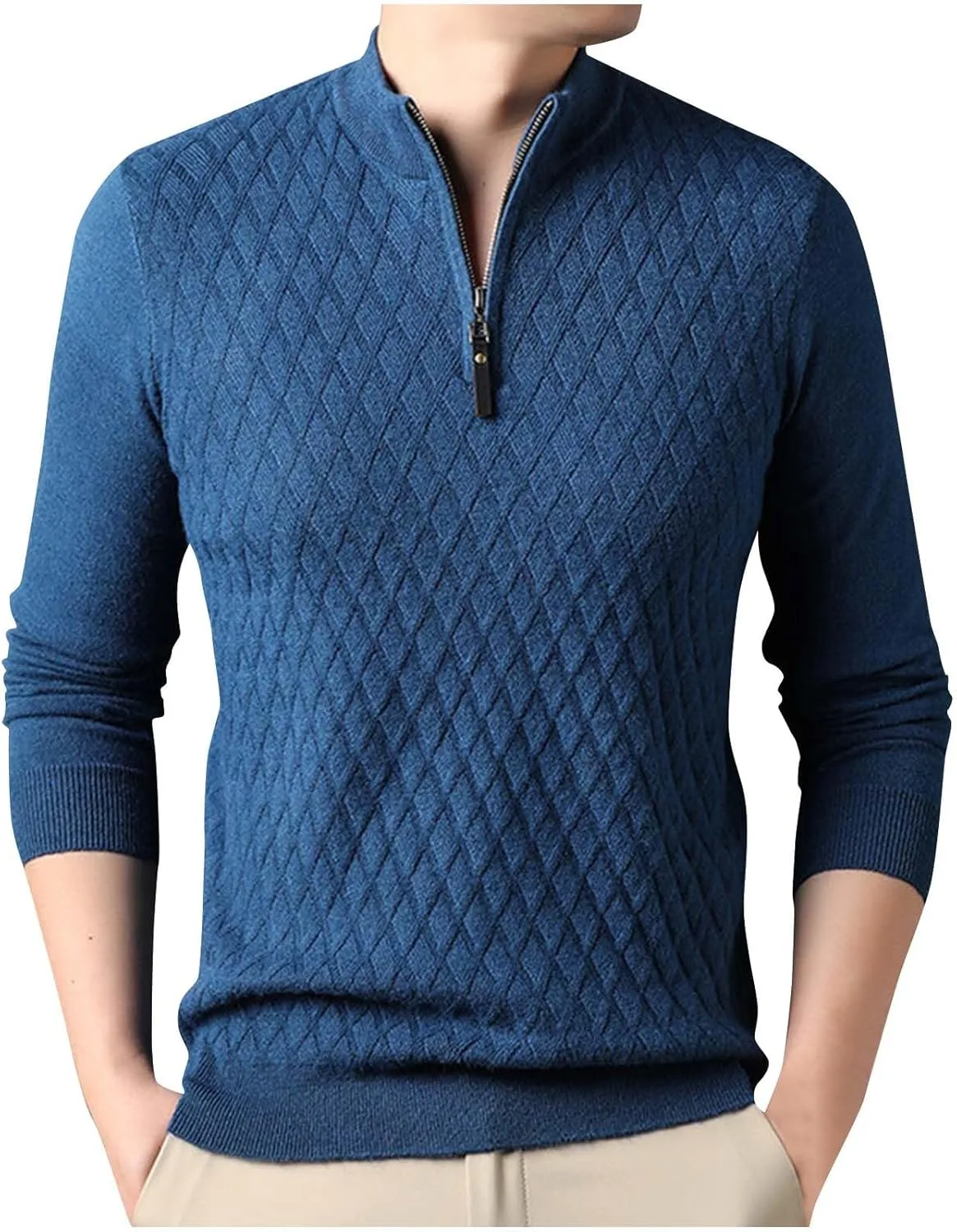 Мужской полузастёгивающийся вязаный свитер, повседневный пуловер regular fit с косой вязкой
Мужской полузастёгивающийся вязаный свитер, повседневный пуловер regular fit с косой вязкой