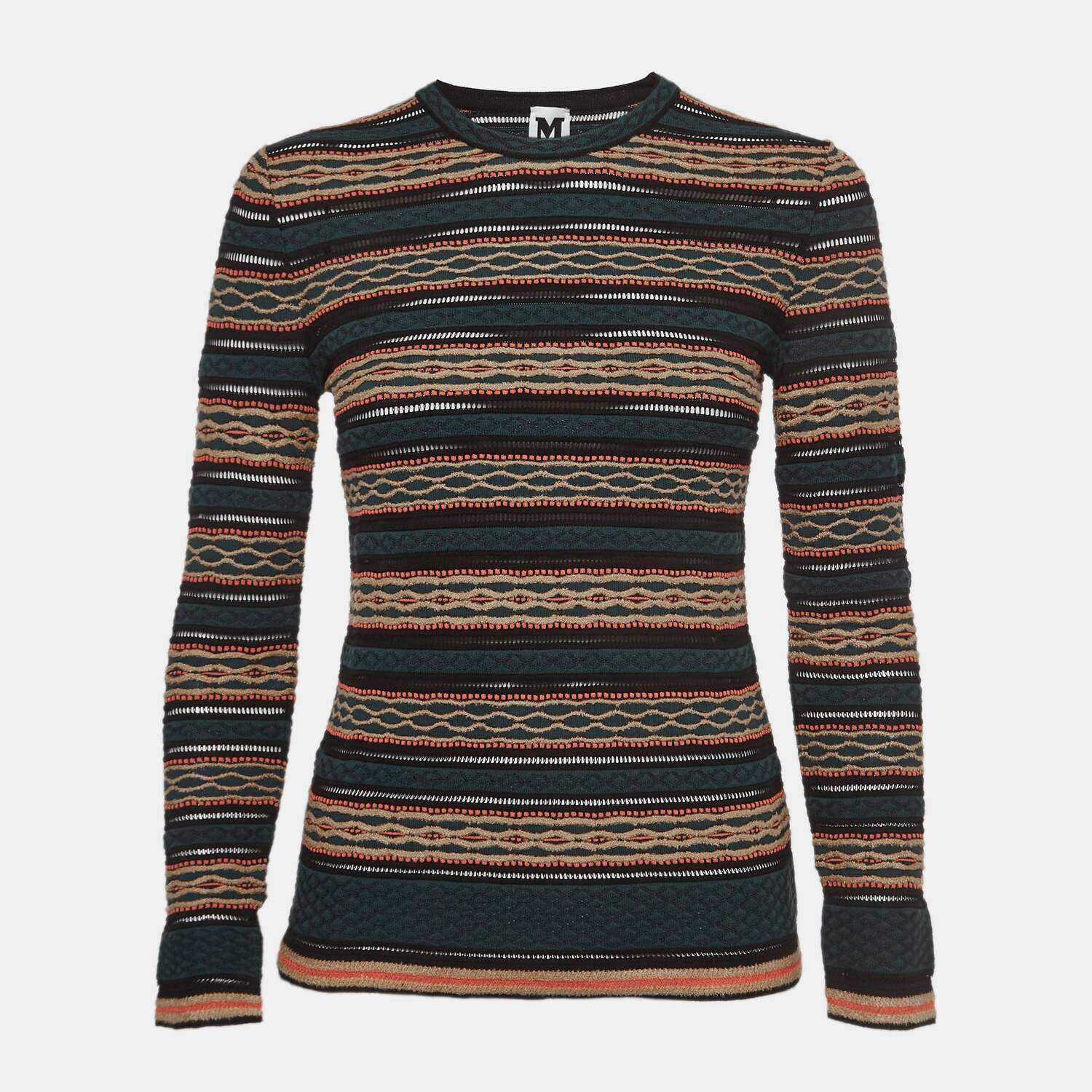 M Missoni Вязаный свитер с длинными рукавами зеленого цвета с узором от Missoni
M Missoni Вязаный свитер с длинными рукавами зеленого цвета с узором от Missoni