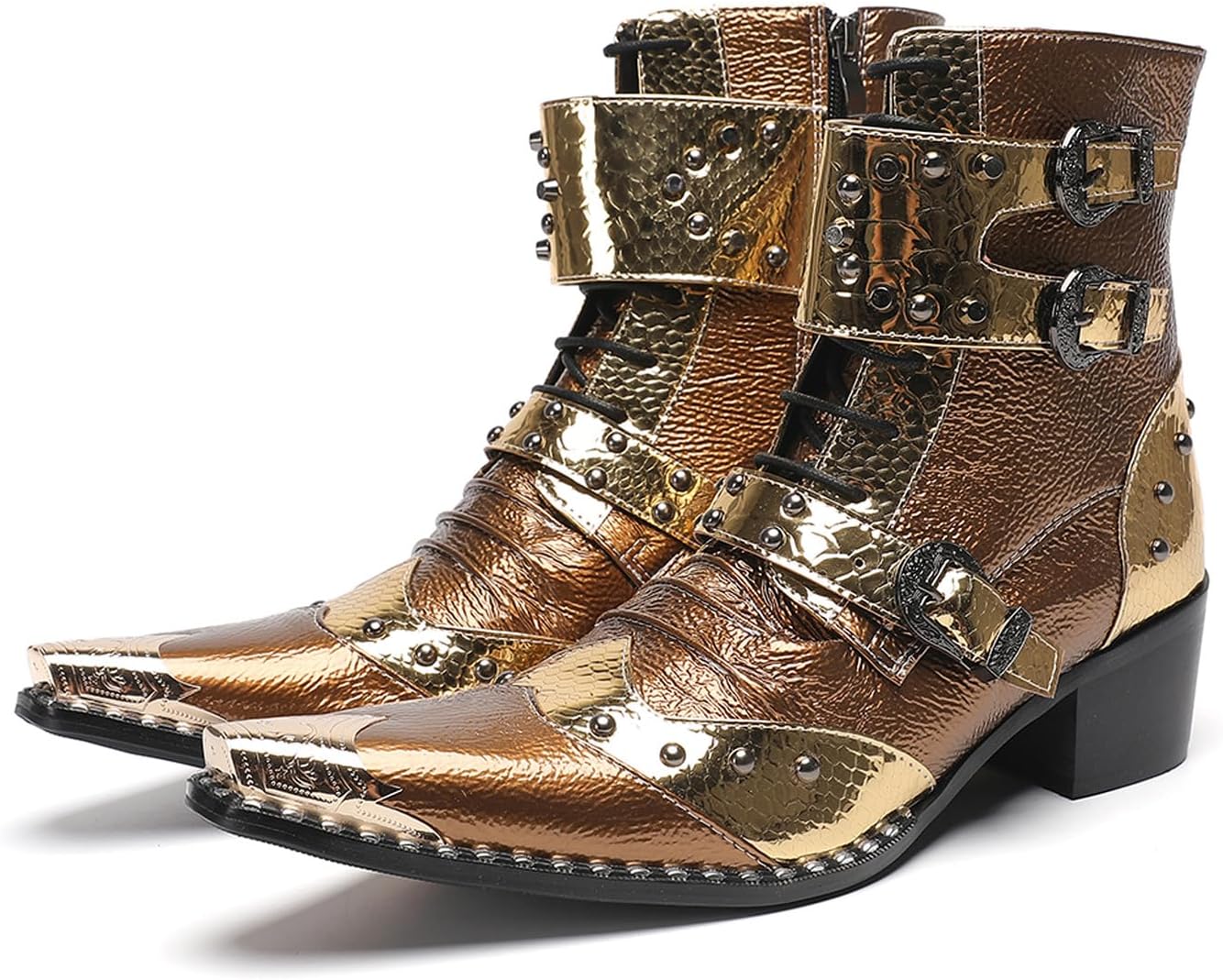 Мужские повседневные кожаные ковбойские ботинки Santimon с пряжками и заклепками - стильные западные ботинки на шнуровке с заостренным носком для модного повседневного ношения, вечеринок, бальных мероприятий и баров, золотой
Мужские повседневные кожаные ковбойские ботинки Santimon с пряжками и заклепками - стильные западные ботинки на шнуровке с заостренным носком для модного повседневного ношения, вечеринок, бальных мероприятий и баров, золотой