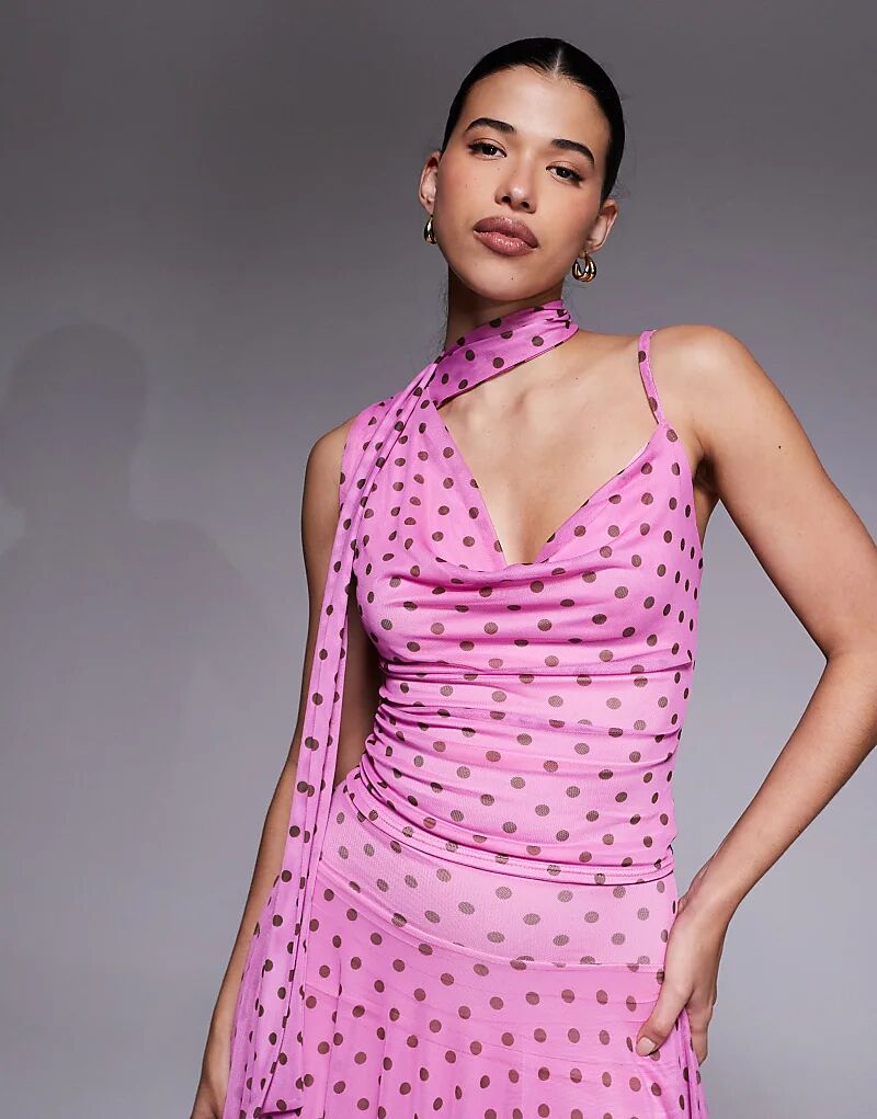 Эксклюзивный топ Kaiia с обтягивающим сетчатым шарфом и воротником-хомут в розово-коричневом горошке
Эксклюзивный топ Kaiia с обтягивающим сетчатым шарфом и воротником-хомут в розово-коричневом горошке