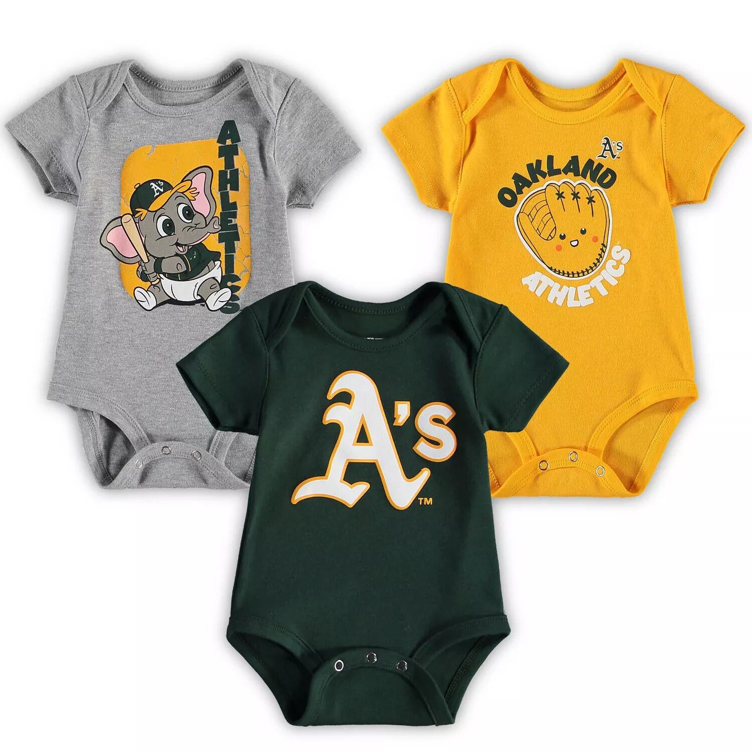 Набор боди из 3 комплектов для младенцев, зеленый/серый/золотой Oakland Athletics Change Up Outerstuff
Набор боди из 3 комплектов для младенцев, зеленый/серый/золотой Oakland Athletics Change Up Outerstuff