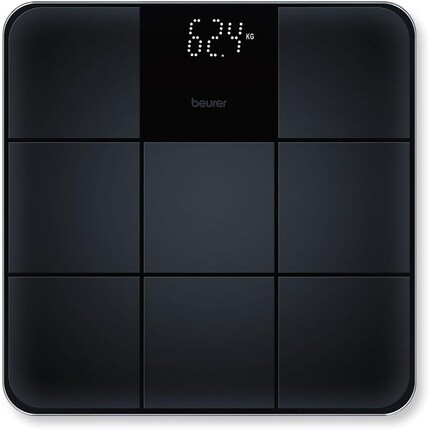 Стеклянные весы Beurer GS 235 с дисплеем Magic и противоскользящей поверхностью черного цвета с матовой плиткой