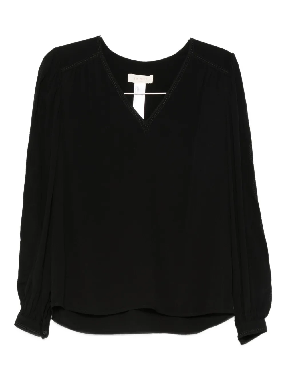 Топ с V-образным вырезом и рукавами-буфами TWINSET, черный 
Топ с V-образным вырезом и рукавами-буфами TWINSET, черный