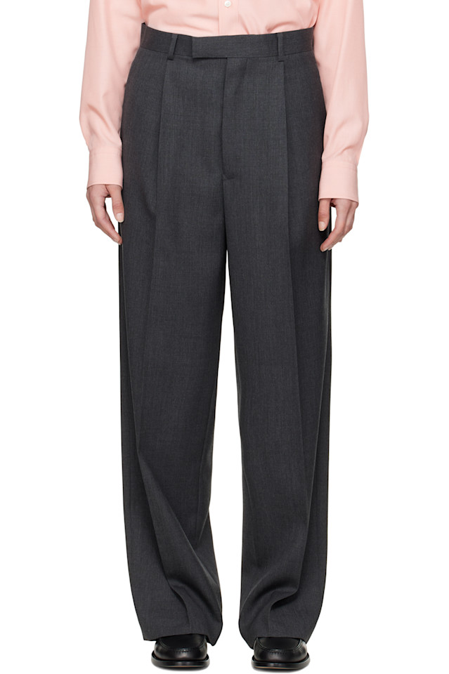 Шерстяные брюки с одной складкой из мохера детского козленка Hop Sack Auralee, цвет top charcoal 
Шерстяные брюки с одной складкой из мохера детского козленка Hop Sack Auralee, цвет top charcoal