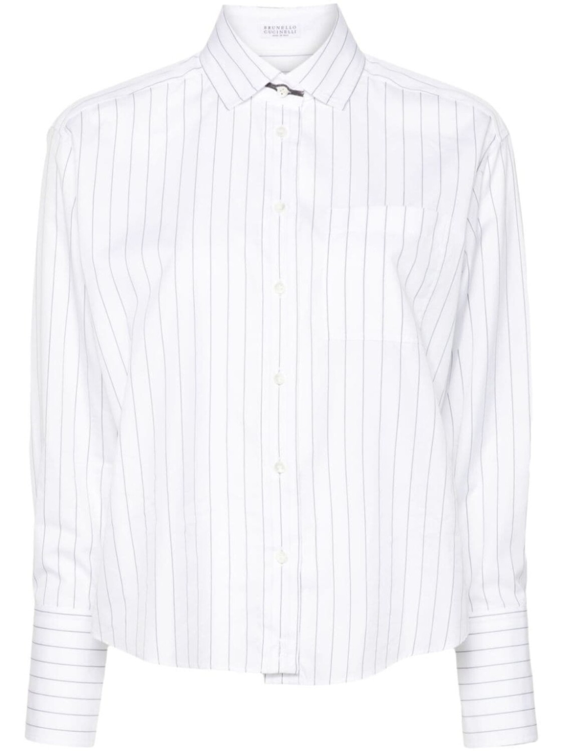 Brunello Cucinelli рубашка в тонкую полоску с декором Monili, белый
Brunello Cucinelli рубашка в тонкую полоску с декором Monili, белый