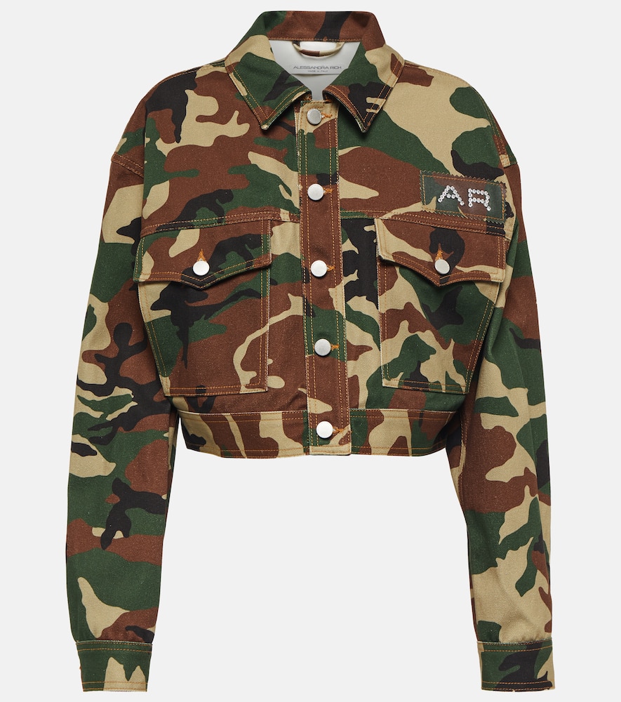 Камуфлированная укороченная куртка из габардина Alessandra Rich, Brown-Green
Камуфлированная укороченная куртка из габардина Alessandra Rich, Brown-Green