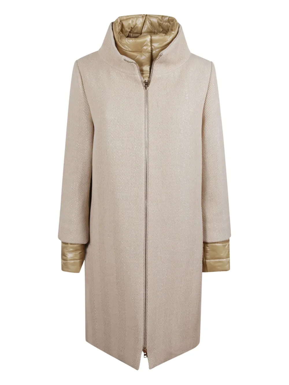 Пальто с застежкой на молнии и елочным узором Herno, бежевый
Пальто с застежкой на молнии и елочным узором Herno, бежевый