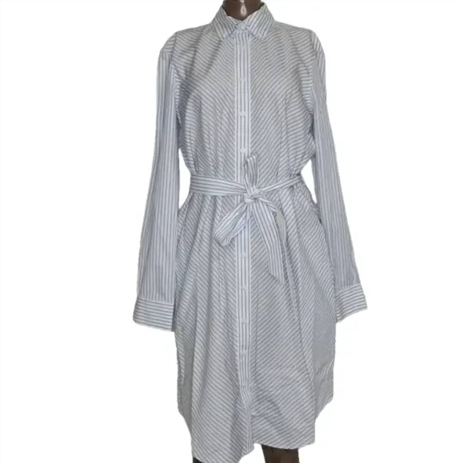 Женское хлопковое платье-рубашка в полоску с длинным рукавом в белом/синем цвете Brooks Brothers
Женское хлопковое платье-рубашка в полоску с длинным рукавом в белом/синем цвете Brooks Brothers