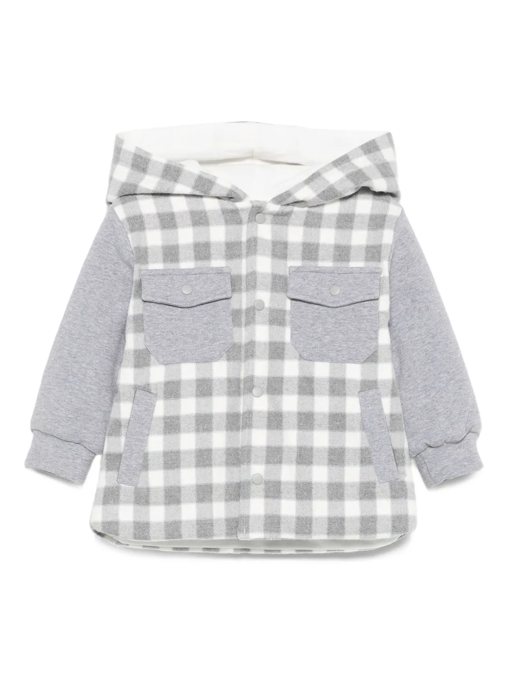 Пуховик в клетку с капюшоном Patachou, серый
Пуховик в клетку с капюшоном Patachou, серый