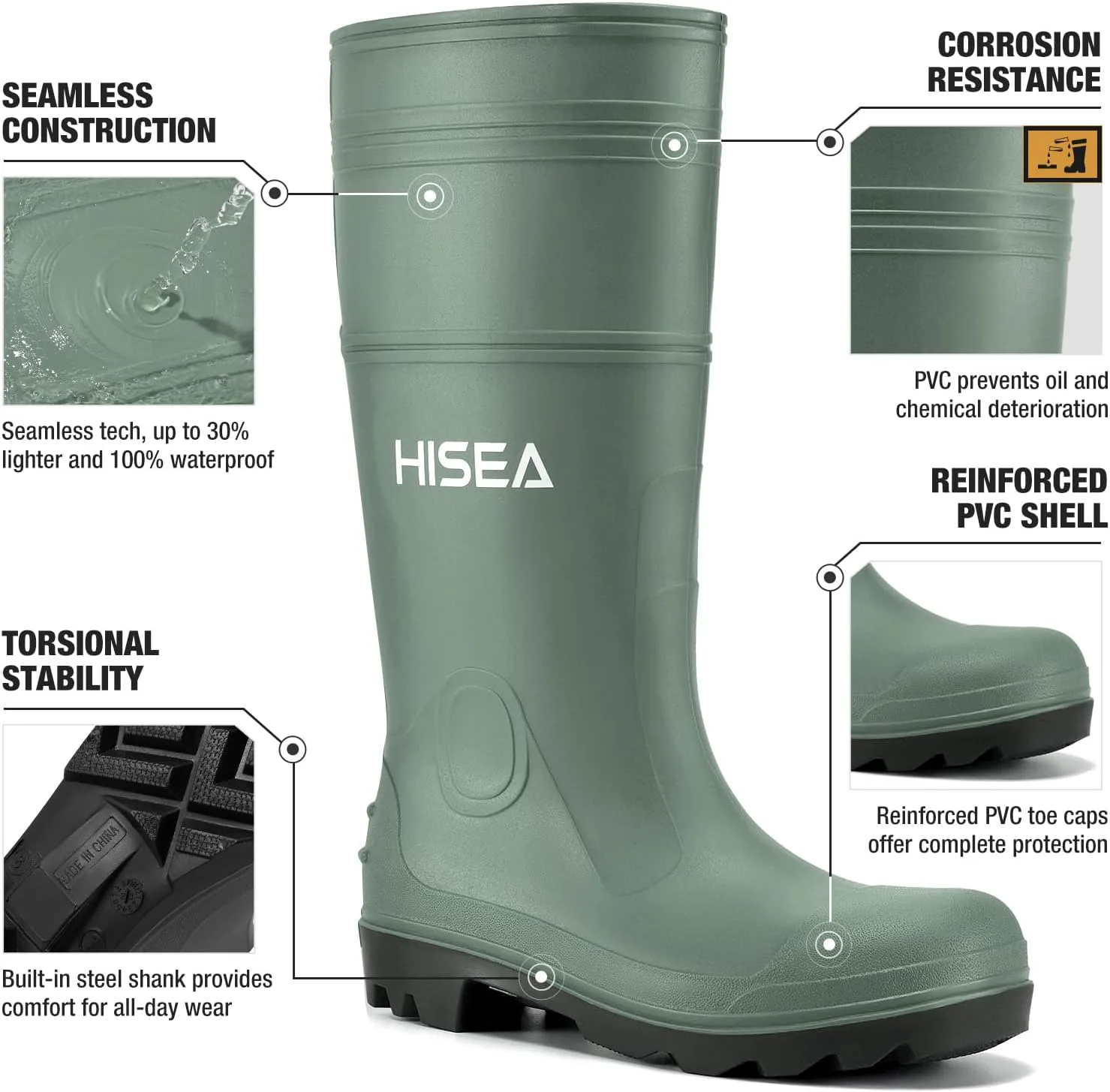 Мужские резиновые сапоги HISEA из ПВХ с стальным жестким носком, водонепроницаемые садовые и рыболовные рабочие ботинки, прочные, устойчивые к скольжению, сапоги от грязи и дождя для сельского хозяйства и промышленной работы, зеленый
Мужские резиновые сапоги HISEA из ПВХ с стальным жестким носком, водонепроницаемые садовые и рыболовные рабочие ботинки, прочные, устойчивые к скольжению, сапоги от грязи и дождя для сельского хозяйства и промышленной работы, зеленый