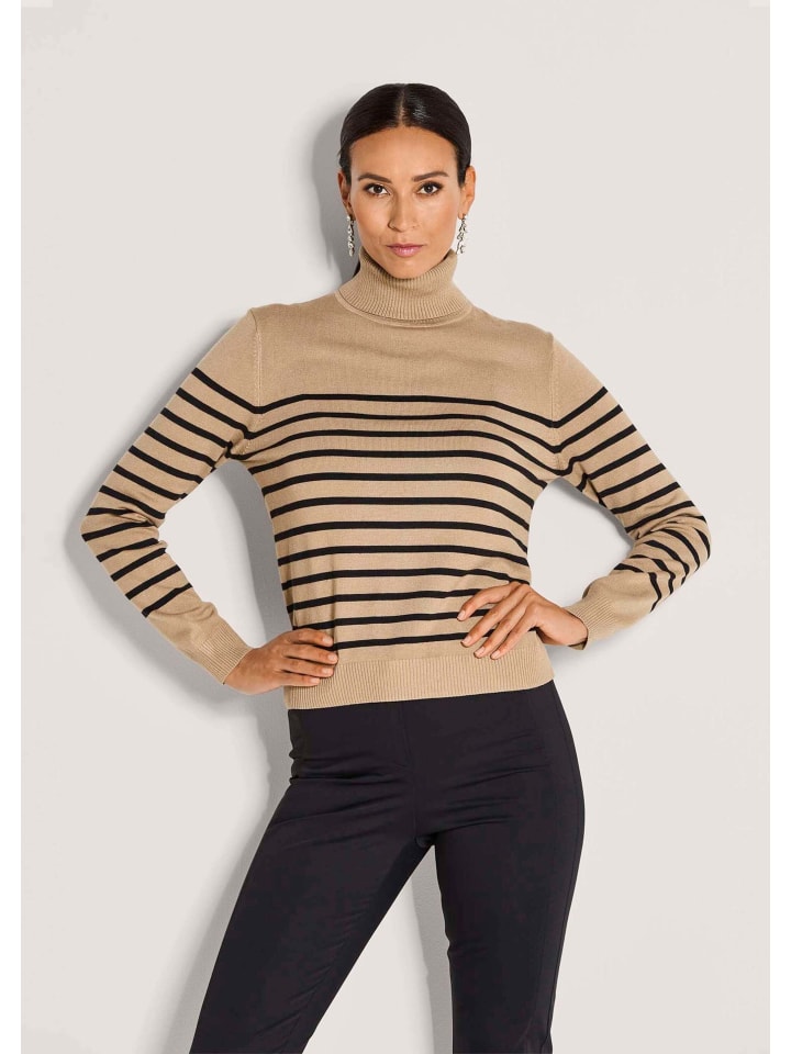 MADELEINE Элегантный полосатый свитер со стоячим воротником карамельно-черного цвета
MADELEINE Элегантный полосатый свитер со стоячим воротником карамельно-черного цвета