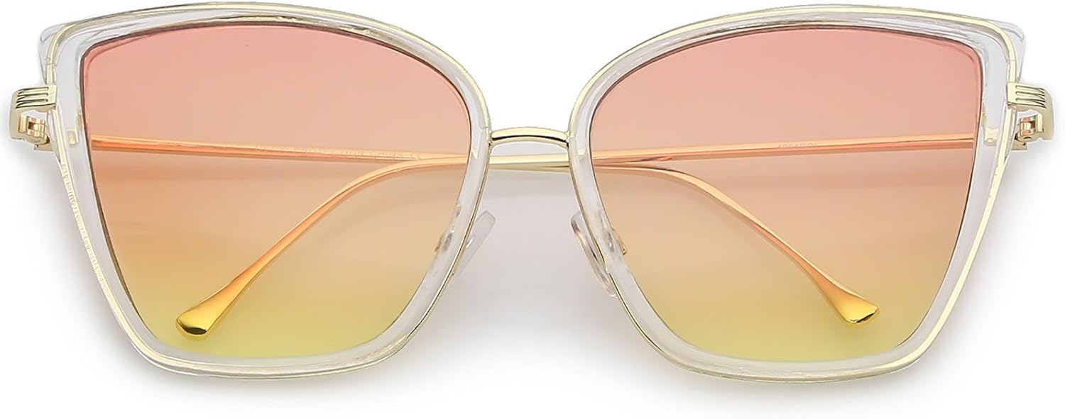 zeroUV - Женские солнцезащитные очки большого размера с тонкими дужками, цветными градиентными линзами, в форме «кошачьего глаза», диаметр линз 56 мм, Clear Gld / Orange Yellow
zeroUV - Женские солнцезащитные очки большого размера с тонкими дужками, цветными градиентными линзами, в форме «кошачьего глаза», диаметр линз 56 мм, Clear Gld / Orange Yellow