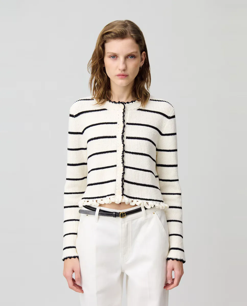 Женский кардиган тонкой вязки в полоску Claudie Pierlot, белый 
Женский кардиган тонкой вязки в полоску Claudie Pierlot, белый