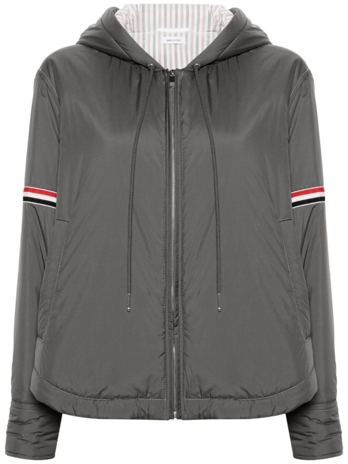 Thom Browne пуховик с капюшоном и полосками RWB, серый
Thom Browne пуховик с капюшоном и полосками RWB, серый