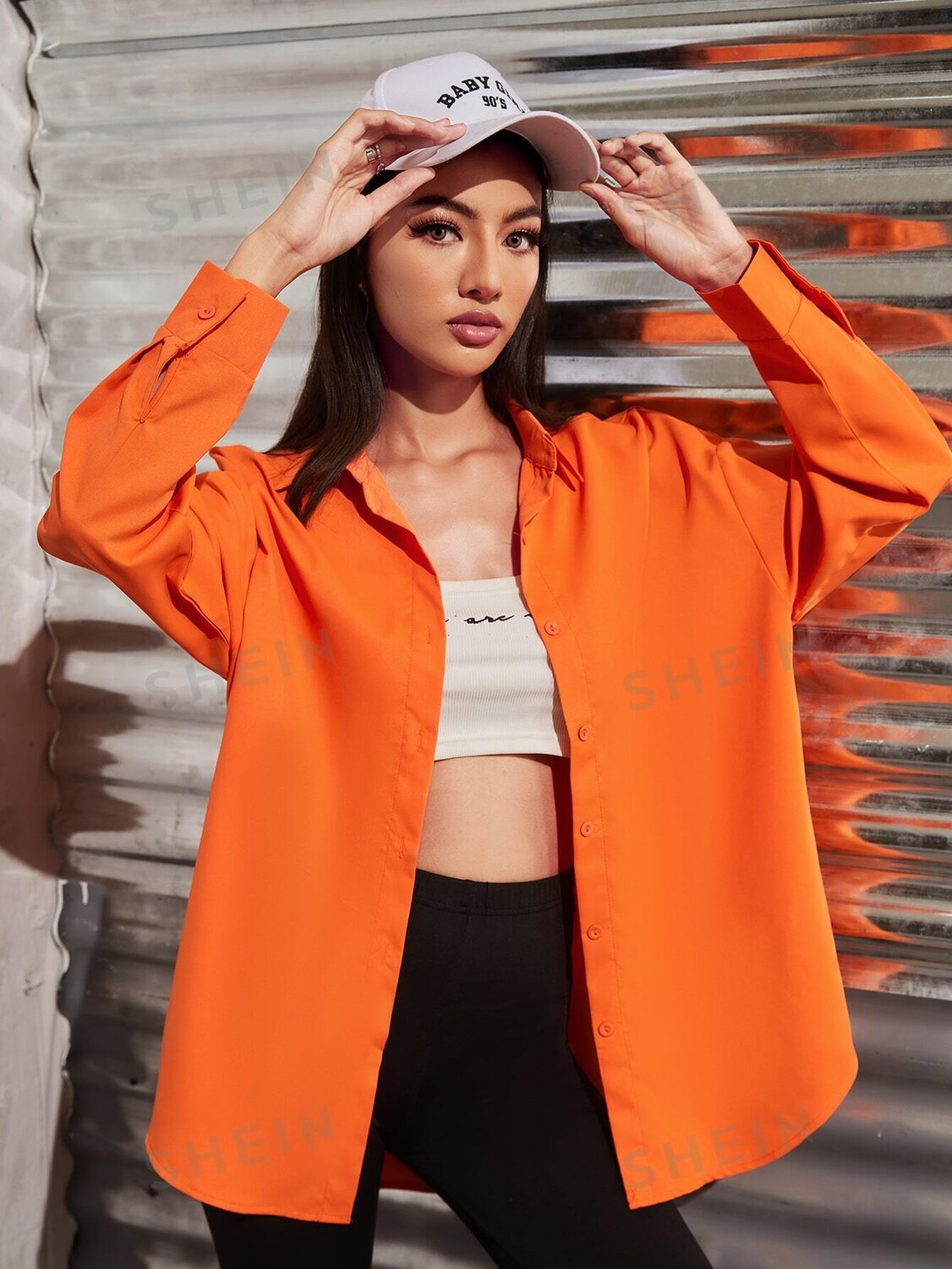 EZwear Рубашка оверсайз, однотонная, заниженная линия плеча, передний ряд пуговиц Shein, апельсиновый
EZwear Рубашка оверсайз, однотонная, заниженная линия плеча, передний ряд пуговиц Shein, апельсиновый