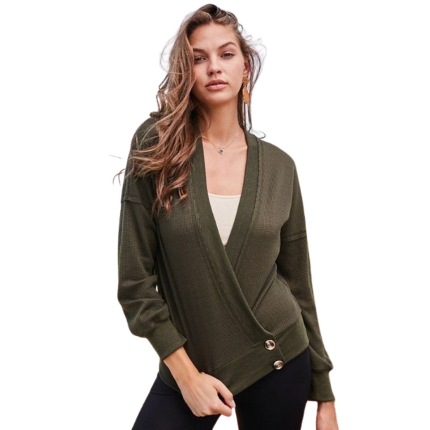 Облегающий топ с длинными рукавами и застежкой спереди TRUEDAMES, оливковый
Облегающий топ с длинными рукавами и застежкой спереди TRUEDAMES, оливковый