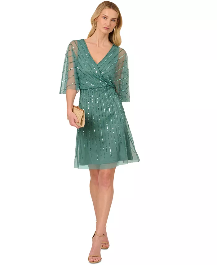 Женское платье А-силуэта с рукавами-крылышками и бисером Adrianna Papell, зеленый
Женское платье А-силуэта с рукавами-крылышками и бисером Adrianna Papell, зеленый