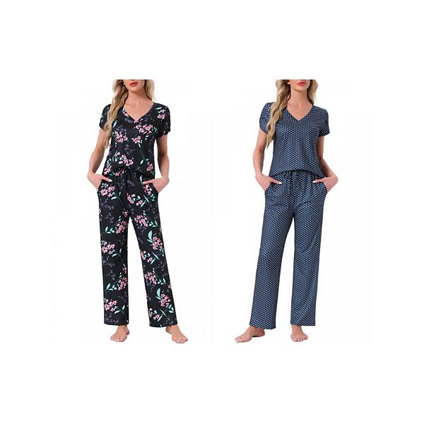 2 комплекта женской пижамы с V-образным вырезом, коротким рукавом и брюками на шнурке Inspire Chic, Black Floral Blue Dot
2 комплекта женской пижамы с V-образным вырезом, коротким рукавом и брюками на шнурке Inspire Chic, Black Floral Blue Dot