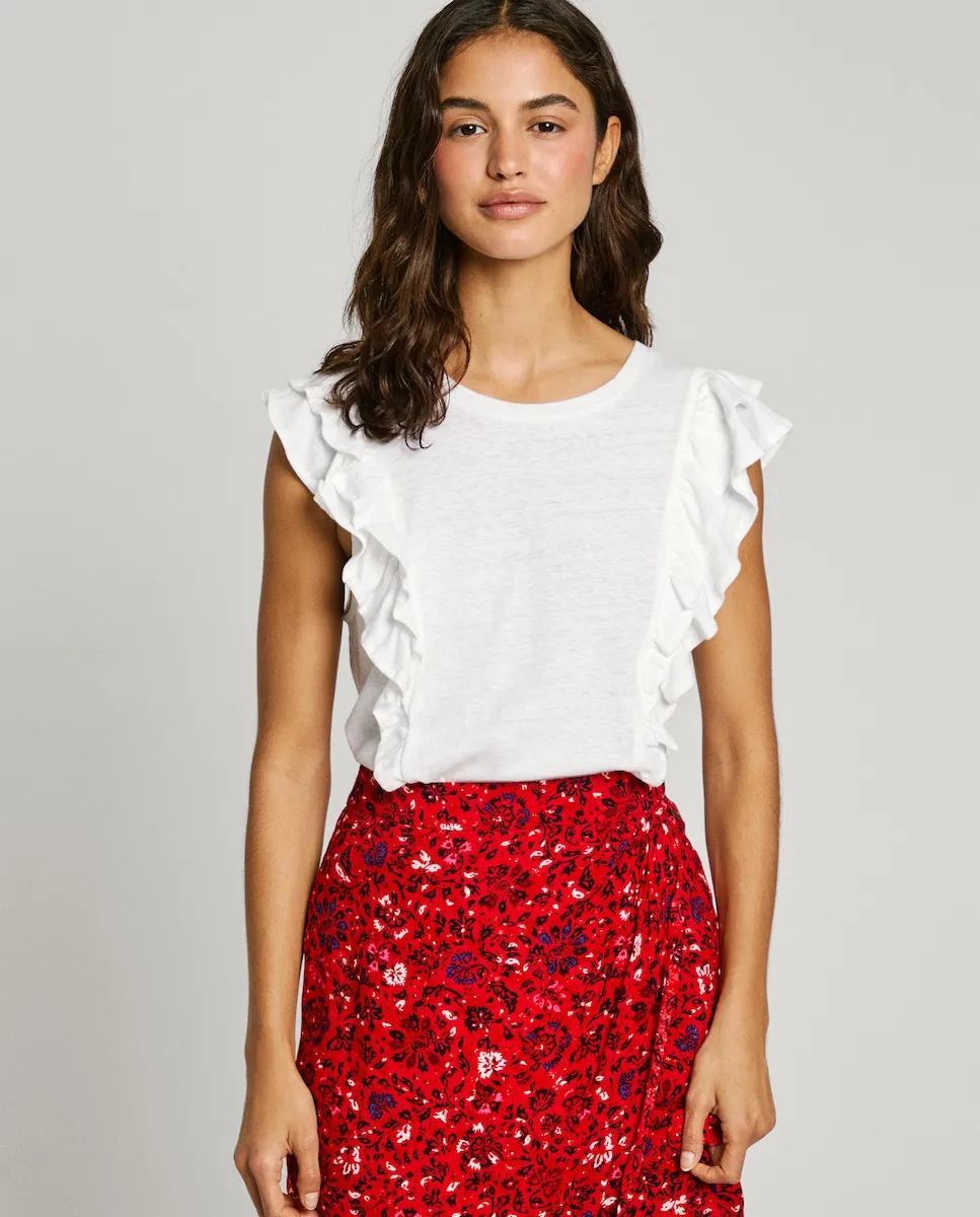 Женская хлопковая футболка с оборкой Pepe Jeans, белый
Женская хлопковая футболка с оборкой Pepe Jeans, белый