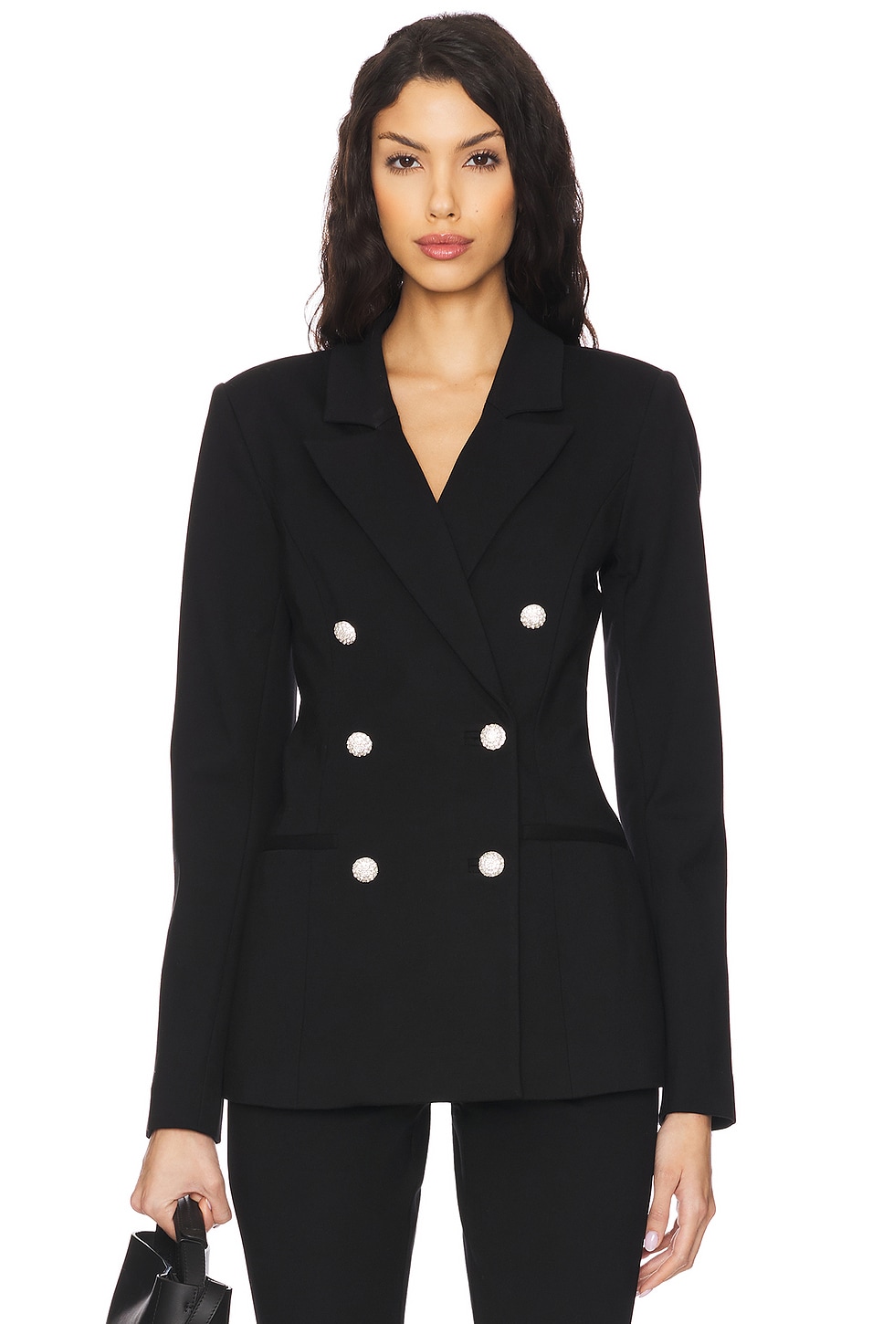 Украшенный двубортный блейзер Good American, black001
Украшенный двубортный блейзер Good American, black001