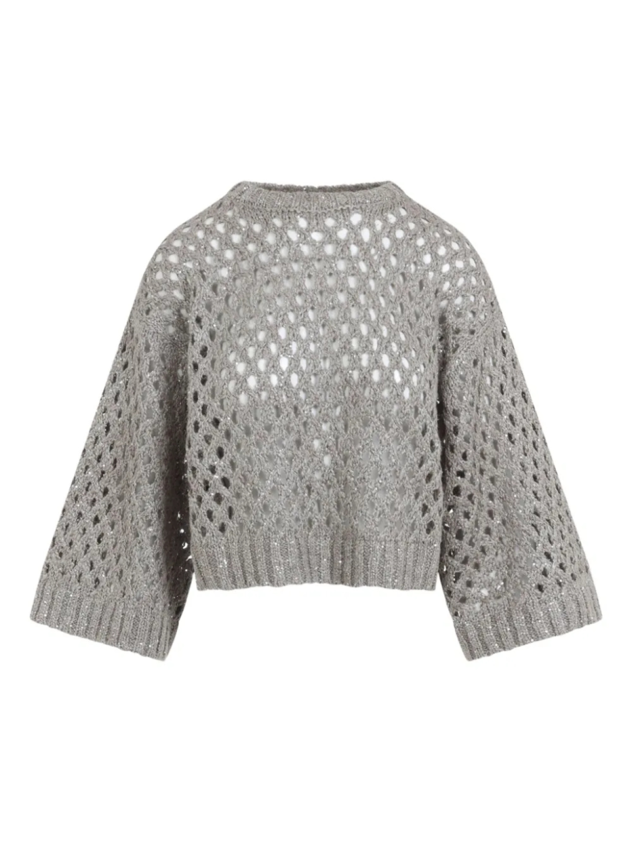 Свитер ажурной вязки с короткими рукавами Brunello Cucinelli, серый
Свитер ажурной вязки с короткими рукавами Brunello Cucinelli, серый