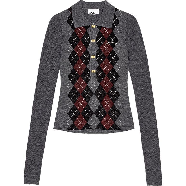 Футболка поло с жаккардовым узором GANNI, морозно-серый
Футболка поло с жаккардовым узором GANNI, морозно-серый