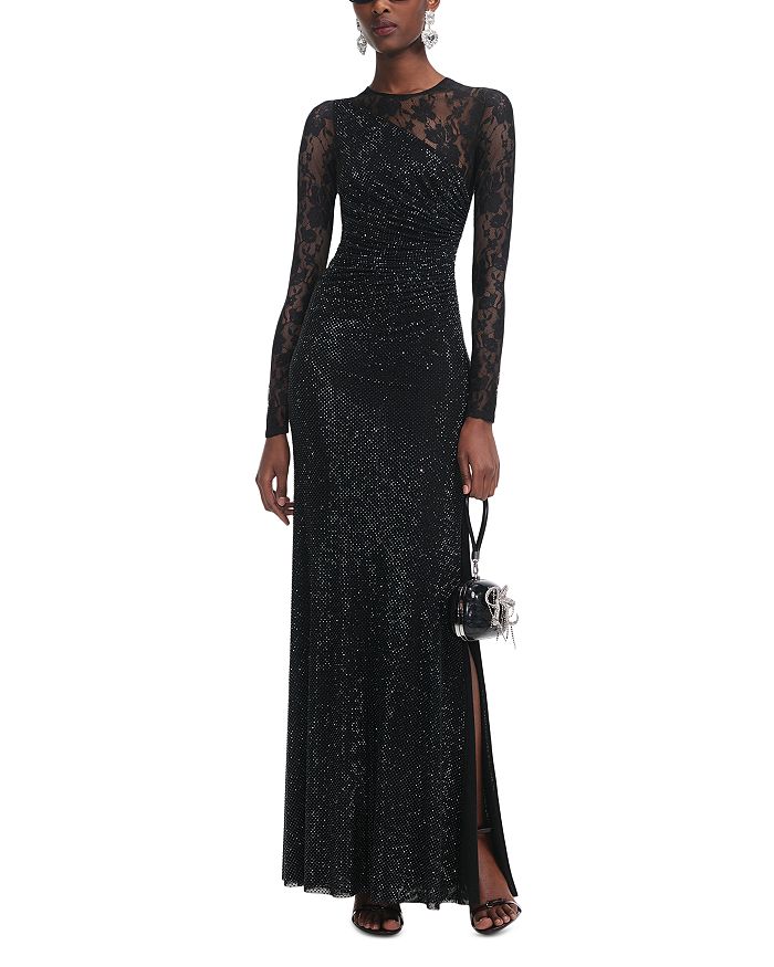 Черное макси-платье с кружевными рукавами и стразами Self-Portrait, черный
Черное макси-платье с кружевными рукавами и стразами Self-Portrait, черный
