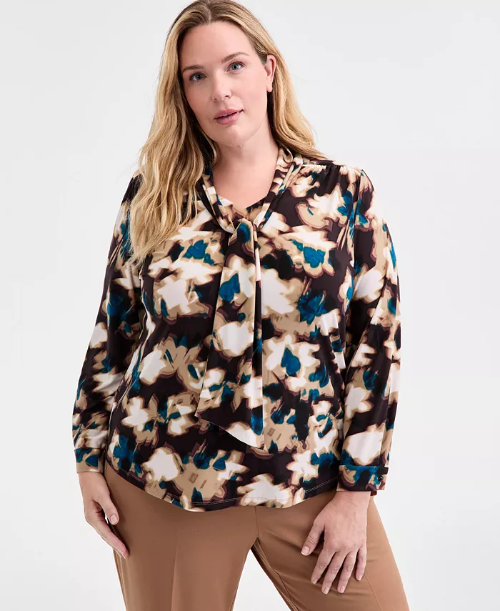 Блузка больших размеров с принтом, завязкой на шее и длинными рукавами Anne Klein, коричневый
Блузка больших размеров с принтом, завязкой на шее и длинными рукавами Anne Klein, коричневый