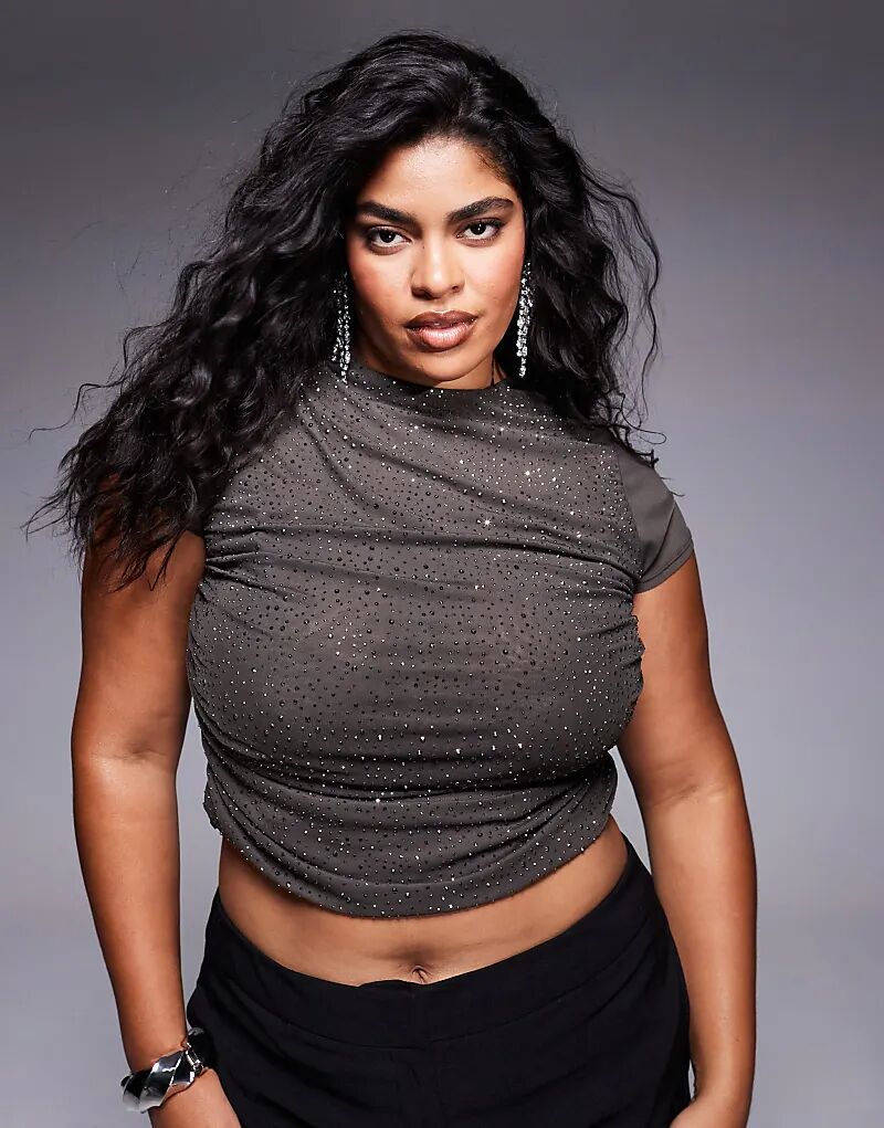 Топ из сетчатой ткани с горячей фиксацией и рукавами-крылышками в угольно-угольном цвете ASOS 
Топ из сетчатой ткани с горячей фиксацией и рукавами-крылышками в угольно-угольном цвете ASOS