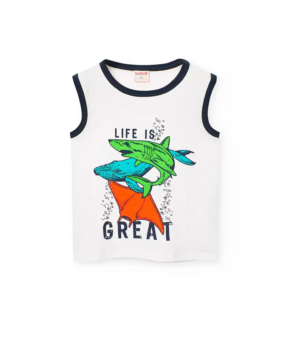 Футболка без рукавов для мальчика с рисунком спереди Boboli, белый
Футболка без рукавов для мальчика с рисунком спереди Boboli, белый