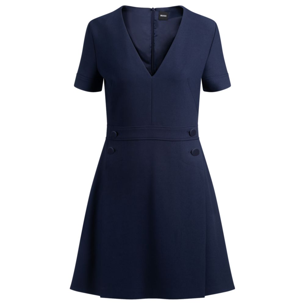 Облегающее деловое платье с V-образным вырезом и пуговицами в тон BOSS, темно-синий 
Облегающее деловое платье с V-образным вырезом и пуговицами в тон BOSS, темно-синий