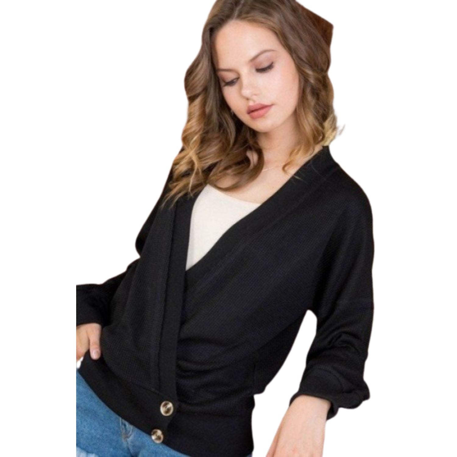 Верхняя часть с накидкой и пуговицами спереди, длинный рукав, трикотажный топ FASHNZFAB, черный
Верхняя часть с накидкой и пуговицами спереди, длинный рукав, трикотажный топ FASHNZFAB, черный